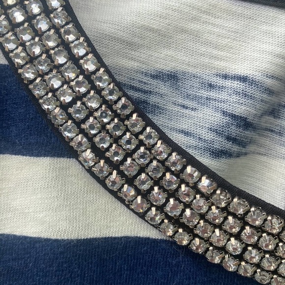 Juicy Couture Navy & Off-White Rhinestone Striped Top - XL - Picture 3 of 5